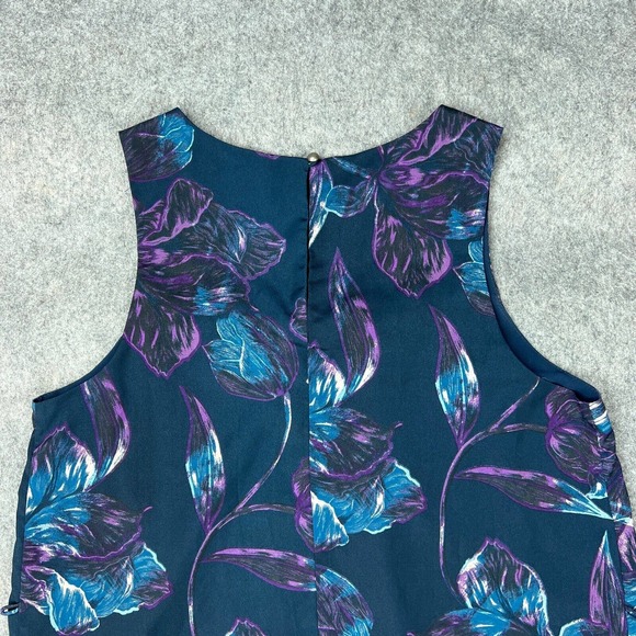 Everly Dress‎ Womens Medium Blue Green Floral Sleeveless Shift Lined Midi - Picture 9 of 15